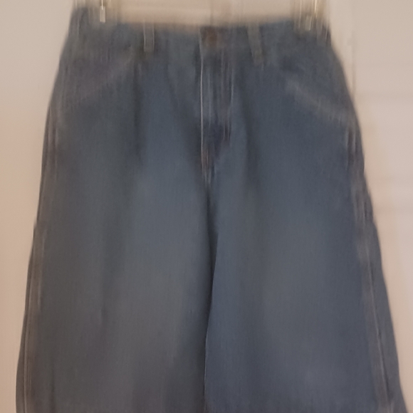 Men's DICKIES Blue Denim Cargo Shorts Size 14 Adjustable Strap Medium Wash - Picture 1 of 11